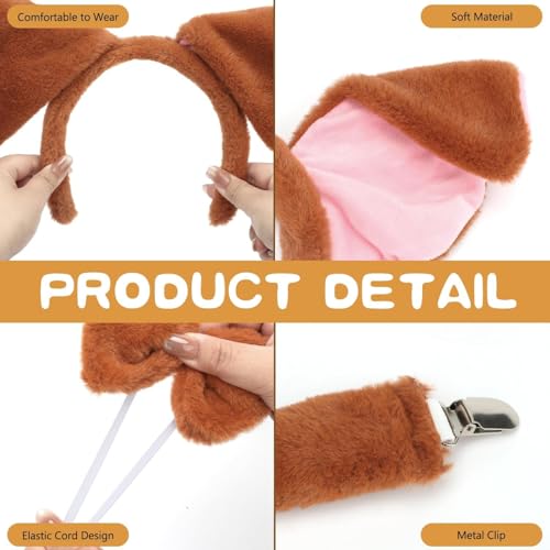 Mototo Zoo Animals Costume Accessories Set Animal Ears Headband for Adult with Tail Bow Tie for Halloween Dress Up Party - style: Brown Puppy