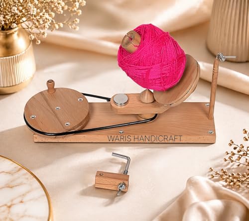 Waris Handicraft Wooden Yarn Ball Winder – Hand Operated Swift Yarn Winder for Knitting & Crochet, Heavy Duty Tabletop Yarn Spinner, Easy to Use, Durable Wooden Yarn Winding Tool