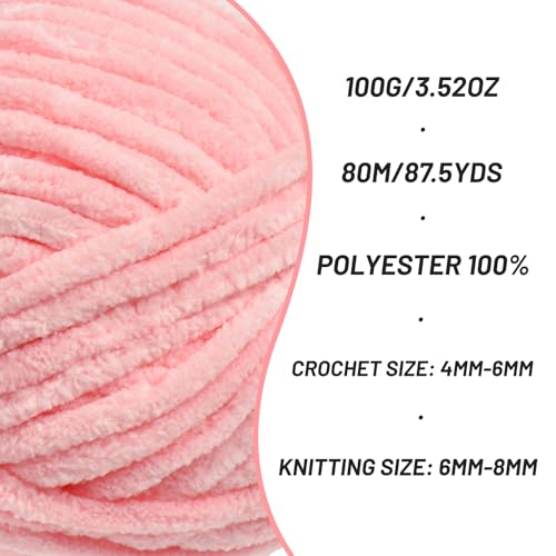 3 Pack Fluffy Chenille Yarn for Crocheting, Chunky Velvet Yarns for Crochet Amigurumi, Baby Yarn for Crocheting Soft Blanket, 262.4yds /10.5 oz Bulky Yarns for Crafts/Hats/Shoes/Socks (3 Pink) - color: 3 Pink