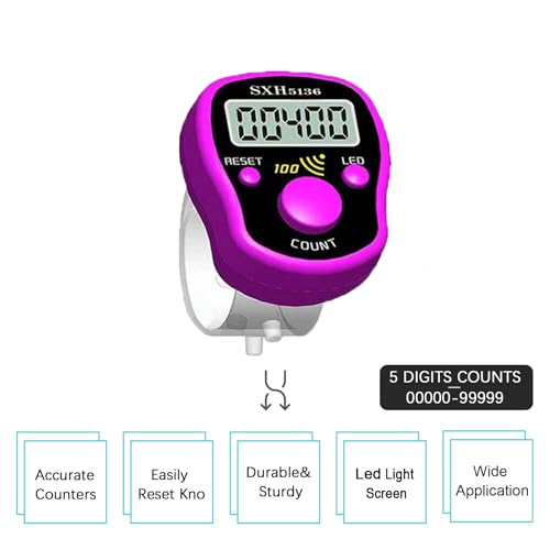Finger Counter Click Manual Digital clicker, 5pack Stitch Tally Knitting Counters Led Re-settable Digits Pitch Electronic LCD Display finger Number Counter Fr Row, People, Score, Inventory,Crochet - color: purple yellow