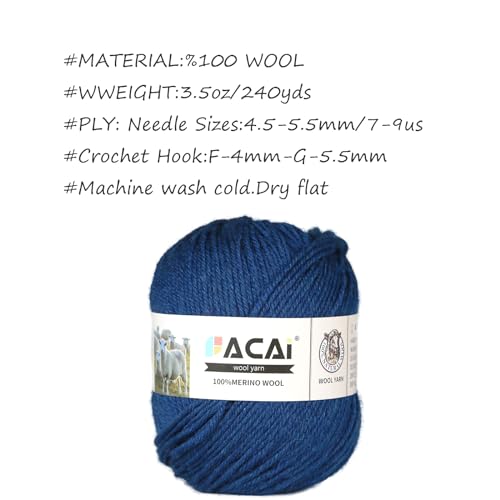 Facai Merino Wool Yarn Sock Yarn - 100% Pure Merino Wool Roving for Knitting, 1-Ball Set, 3.5oz (240 Yards), Worsted Weight (1, Royal Blue) - color: Royal Blue