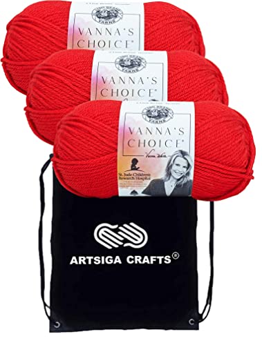 Lion Brand Yarn Vanna'S Choice 860-113 Scarlet | 3 Skeins, Same Dye Lot, Project Bag, CYC #4 Worsted, 100% Acrylic, Ideal for Crochet, Knitting Blankets, Hats, Scarves - color: 860-113-Scarlet
