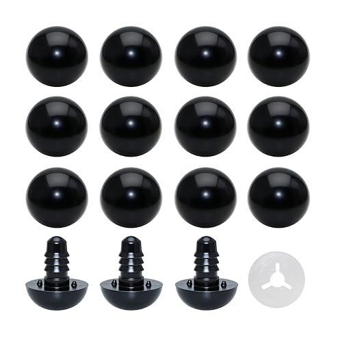 ARTCXC 50pcs 20mm Solid Black Safety Eyes for DIY Crochet Amigurumi | Plastic Craft Eyes with Washers for Crocheting of Puppet Bear Stuffed Animals Dolls DIY Projects.50pcs Eyes + 50pcs Washers - size: 20mm
