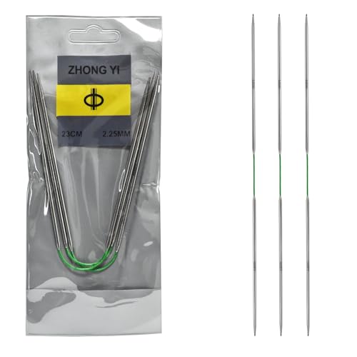 Soosui 2.25mm Circular Knitting Needles US1 | 3-Pack 9-inch (23cm) Double-Pointed Flexible Circular Needles, 3cm Cable, Durable and Smooth for Sweaters, Socks, Hats, and Other DIY Knitting Projects. - size: 2.25mm/US1