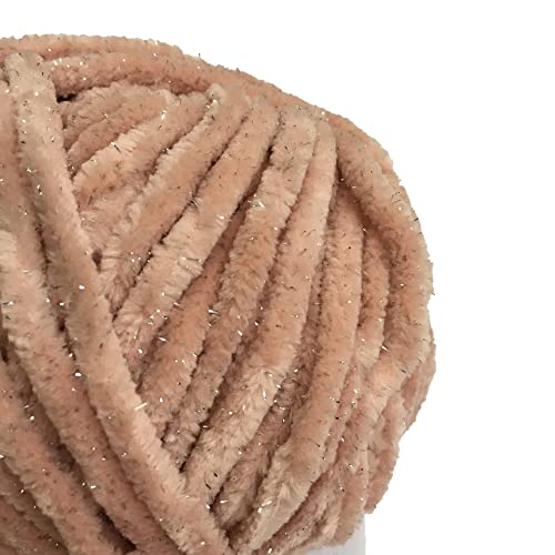 Troyarn Velvet Star, Silvery Glitter Chenille Baby Blanket Yarn Amigurumi Yarn for Crocheting and Knitting Super Bulky 100 gr (120 yds) Length: 110 m (10442 - Shell, 1 Skein) - color: 10442 - Shell, size: 1 Skein