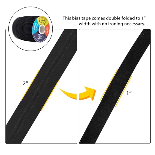 Mandala Crafts 55 Yds 1 Inch Black Double Fold Bias Tape for Sewing | Machine Washable Binding Tape for Quilting, Hemming, Seams, Fabric Piping, All Fabrics & Denim, Indoor & Outdoor - color: Black, size: 1 Inch 55 Yards