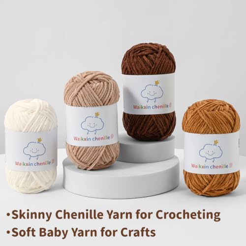 Skinny Chenille Yarn for Crocheting, 3 Pack of 1.75 oz/109 yds Amigurumi Yarn&Baby Yarn for Crocheting Soft, Fluffy Fingering Weight Velvet Yarn for DIY Crafts&Baby Blankets.(3 Army Green) - color: 3 Army Green
