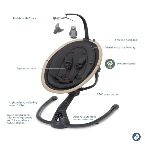 Maxi-Cosi Cassia Smart Baby Swing for Infants, Portable, Foldable Infant Swing with Music, 360 Rotation, 5 Speeds, 12 Melodies, EcoCare Fabric, Auto Motion Sensor, 2 Reclines, Classic Graphite - color: Classic Graphite