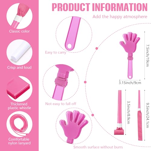 48 Pcs Cheerleading Pom Poms Thunder Sticks Plastic Whistles with Lanyards Squawker Horns Hand Clappers - color: pink