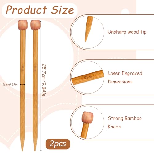 10 mm Bamboo Knitting Needle Straight Single Pointed 10 Inch Long Wooden Knitting Needles Wooden Sweater Thick Knitting Needles for Beginners, Sock, Scarf, Handmade DIY Knitting & Crochet Supplies - color: 10mm