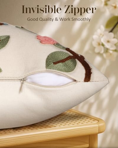 Embroidered Throw Pillow Cover 20x20 Inch, Bird Lemon | Decorative Pillow Cover, Farmhouse Cushion Case with Hidden Zipper, Cottagecore Decor for Couch, Sofa, Living Room, Bedroom - color: Bird Lemon, size: 20" x 20" (Pack of 1)