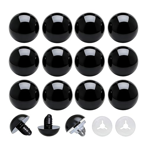 Thalinfayi 24mm Solid-Black Safety Eyes Craft Eyes for Amigurumi Crocheting | 60pcs Plastic Crochet Eyes and Washers for DIY Stuffed Plush Animals & Handmade Crafts ,Gloosy Smooth Surface, Even Color - size: 24mm