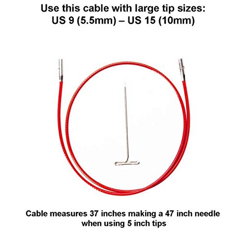 ChiaoGoo Twist Red Cable 37-Inch [L] for Large Circular Needle Tips | Fits US 9-13, [L] Nylon Coated Steel Cables, Memory-Free, Stitch Holder, Compatible with Twist, Spin, Quads, Forte Tips - size: 37 inches, Large US 9-15