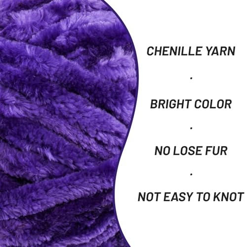 Chenille Velvet Soft Yarn Dewberry 4 Pack | 400g/196.8yds Fuzzy Chunky Chenille Yarn for Crocheting Plush Yarn for Hand Knitting Amigurumi Fluffy Yarn - color: 4 Dewberry