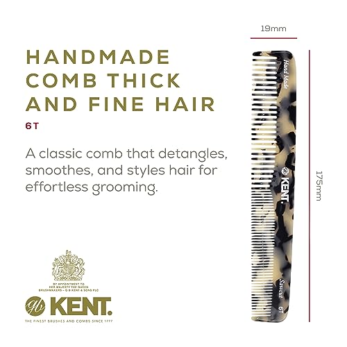 Kent 6T TW Fine Tooth and Wide Tooth Hair Comb, Handmade Styling Comb for Hair Care, Barber Combs, Beard Combs For Men, Styling Grooming for Men, Women and Kids - color: White Tokyo, size: 6 Pack