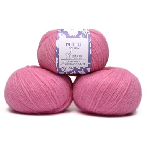 Baby Alpaca Merino Yarn 3 Skeins 150g Worsted Weight Knitting Cotton Candy | Pullu baby alpaca merino blend made in Peru 3 skeins 150g 426yd total for knitting and crochet sweaters scarves and hats - color: Cotton Candy