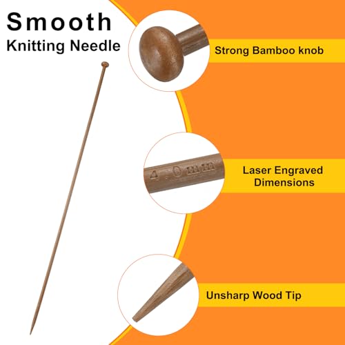 HARFINGTON 4mm Bamboo Knitting Needle Straight Single Pointed 13.8 Inch Long Wooden Sweater Knitting Needles US Size 6 for Yarn Beginners Hand Sock DIY - size: 4mm US Size 6