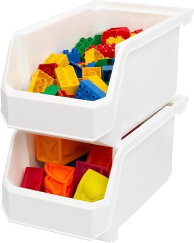 ReadySpace Large Stackable Plastic Storage Bins, 6-Pack, White | Open-Front Stackable Bins For Garage, Pantry, Closet & Office, 14,8"L X 8"W X 7"H, Nests When Empty, Durable Plastic, - color: White, size: Large, 6-Pack