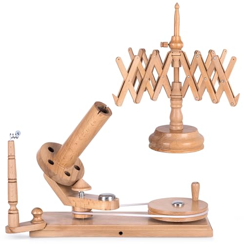 Handcrafted Jumbo Yarn Winder for Crocheting Set - Yarn Ball Winder Large Capacity with Anti-Slip Foam Base, Perfect Yarn Winder and Swift for All Yarn Types - Beechwood (Winder + Swift) - color: Beechwood (Winder + Swift)