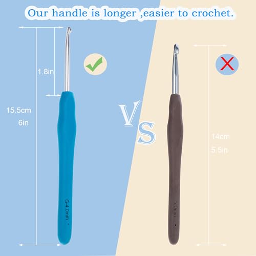 Ryhiac 4 mm 5mm Crochet Hooks, Ergonomic Handle for Arthritic Hands, Extra Long Knitting Needles for Beginners and Crocheting Yarn (4mm+5mm(US G H))