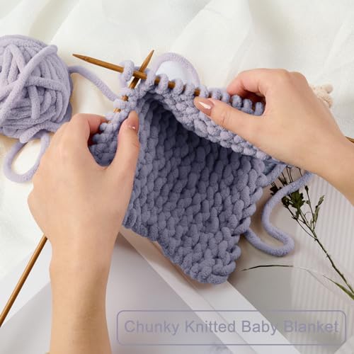 Chunky Chenille Yarn #6 Super Bulky Soft Fluffy Crochet | Easy care & beginner-friendly. Choose 0.66lb or 1.76lb. Perfect for blankets, hats, scarves, home decor. Machine washable. - color: Grey, size: 0.66LB/215yds
