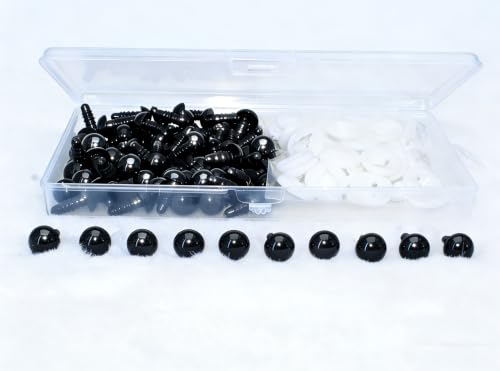ARTCXC 100pcs 9mm Solid Black Safety Eyes for DIY Crochet Amigurumi | Plastic Craft Eyes with Washers for Crocheting of Puppet Bear Stuffed Animals Dolls DIY Projects.100pcs Eyes + 100pcs Washers - size: 9mm