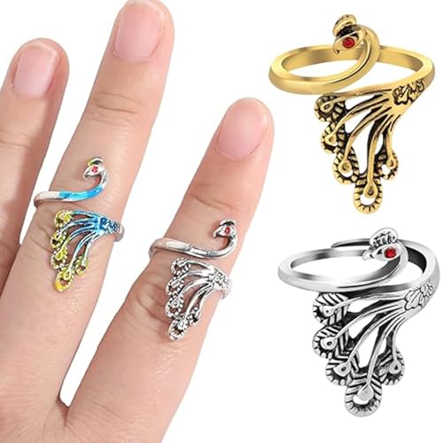 Adjustable Crochet Yarn Tension Ring for Knitting, 4 Pcs Finger Tensioner Loop Cat Peacock Ring - color: 4 Pcs Phoenix