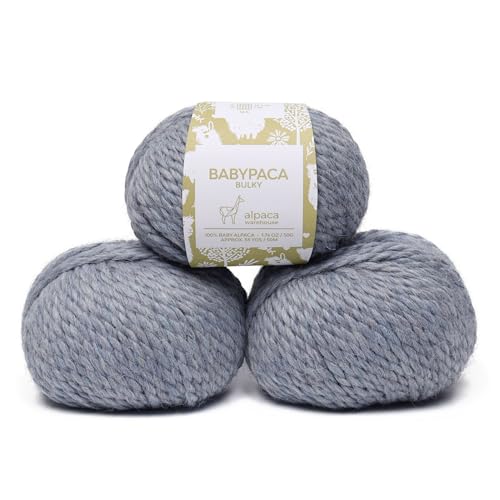 100% Baby Alpaca Yarn 3 Skeins 150g Bulky Weight Knitting Crochet H.S. Blue | Made in Peru with natural warmth and softness featuring 162yd of premium fiber ideal for scarves shawls sweaters and more - color: Heather Sky Blue, size: Bulky - 3 Skeins