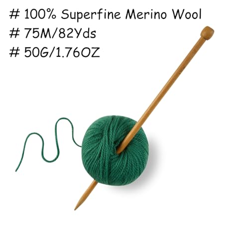 100% Merino Wool Yarn 3-Ply Luxurious and Soft Yarn for Hand Knitting & Crocheting (Christmas Green,1Ball) - color: Christmas Green, size: 1ball