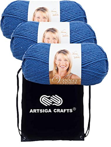 Lion Brand Yarn Vanna'S Choice 860-109 Colonial Blue | 3 Skeins, Same Dye Lot, Project Bag, CYC #4 Worsted, 100% Acrylic, Ideal for Crochet, Knitting Blankets, Hats, Scarves - color: 860-109-Colonial-Blue