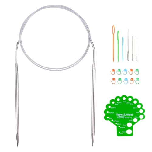 Hobekoee Circular Knitting Needle 40 inch (100cm),Size US 8 (5.0mm) Round Stainless Steel Knitting Needles for Smoothly Knit Blanket,Sweater,Coaster,Socks - size: US 8(5mm)