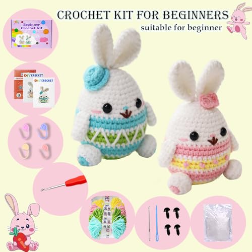 Yarniss Crochet Kit for Beginners,Easter Crochet Bunny Kit with Yarn,Crochet Starter Kit for Rabbit with Video Tutorials - color: colorful