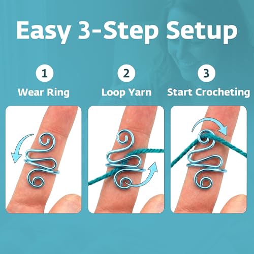 Crochet Tension Ring, Adjustable Crochet Ring for Finger, Works to Loop Yarn, Crochet Accessories, Crochet Supplies, Crochet Hooks, Gift, Resizeable, 1 Count (Sky Blue) - color: Sky Blue