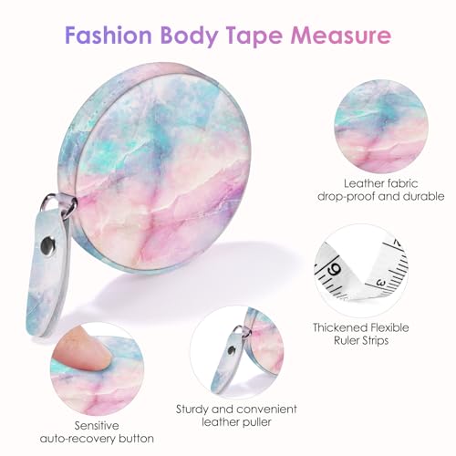 Two-Piece Sewing Tape Measure，Colour Printed Small Retractable Soft Measuring Tape for Tailor Cloth Fabric Body Measurements. - color: Marble One