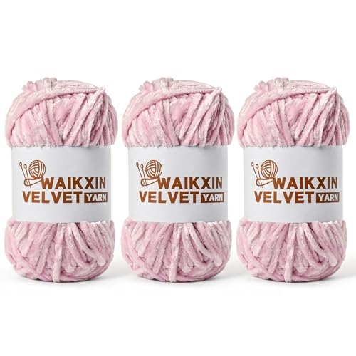 3 Pack Chunky Chenille Yarn for Crocheting, Baby Yarn for Crocheting Soft, Plush Velvet Yarns, 300g (262.4 yds) Fluffy Yarn for Crochet Amigurumi (3 Pearl Pink) - color: 3 Pearl Pink