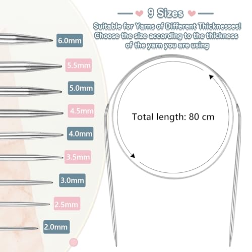 LIHAO Knitting Needles Set, 9PCS Circular, 31.5in | For Blankets Scarves Sweaters, Knitting Kit Accessories