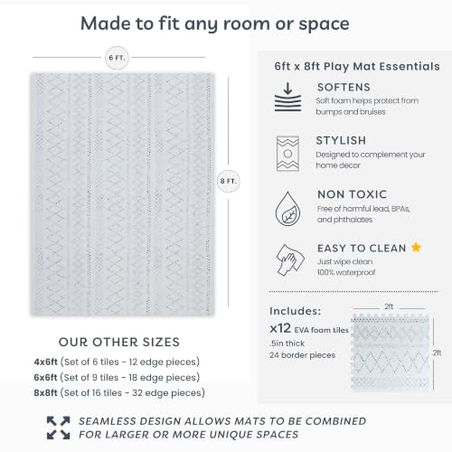 Little Landings Baby Play Mat for Floor - Boho (6x8ft) - Interlocking EVA Foam Play Mat Tiles for Babies & Toddlers, Non-Toxic Playmat for Tummy Time, Crawling & Playroom - Neutral Rug-Look Design - color: Boho, size: 6x8 ft