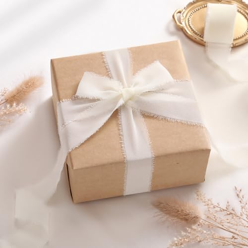 DORIS HOME Handmade Frayed Fringe Chiffon Ribbon 1" x 21Yd Cream White | Fabric Ribbon, For Flower Bouquet/Gift Wrapping/Wedding Invitations/Party Decorations - color: Cream White