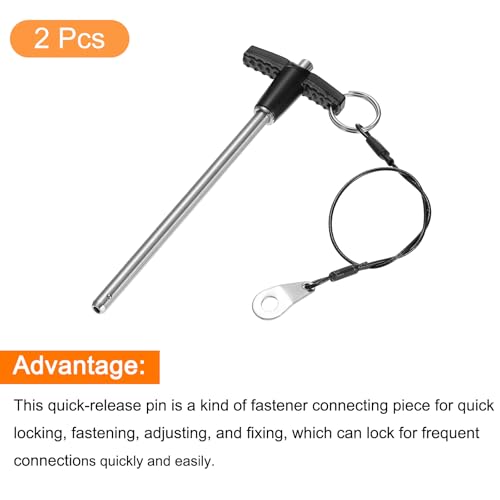 uxcell 2Pcs T Handle Lock Pins, 6mm x 100mm Usage Length Stainless Steel Push-Button Quick Release Pin - size: 6mm x 100mm
