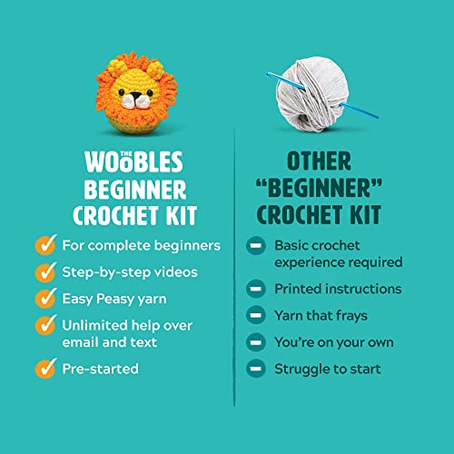 The Woobles Crochet Kit for Beginners (Bjørn the Narwhal) | As seen on Shark Tank, Kit includes: Easy Peasy Yarn, pre-started piece, hook, safety eyes, stuffing, video tutorials - color: Blue