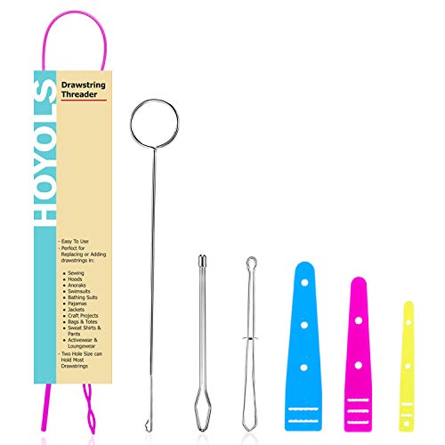 HOYOLS 7 Pcs Drawstring Threader Set | Elastic Bodkin, Loop Turner Tweezers, Quick & Easy Rethreading Tools, for Hoodies, Sweatpants, Sewing & Crafts