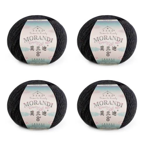 Susan's Family Molandi #8 100Merino Wool Yarn, 4x50g/82yds - Black | 100% wool yarn, Bulky weight, skin-soft, comfort, warm, breathable, crochet/knit garment, blanket, shawl, scarf, bag - color: 20#Black