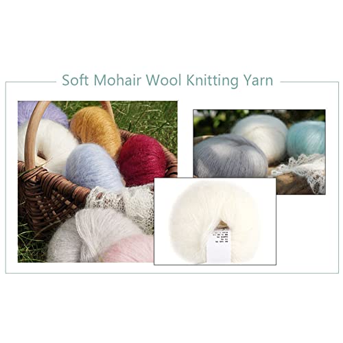 Mohair Knit Soft Angora Long Wool Yarn Hot with a Crochet Popular for DIY Weave(White)