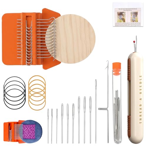 Speedweve Style Darning Loom, Mini Loom Machine Kit Tool 14 Hooks Speedweve Weaving and 9 Yarn Knitting Needles, DIY Craft Weaving Repair for Mending Jeans Socks Clothes