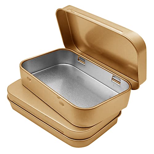 Hulless 6 Pcs Small Hinged Tin Box Metal Tins Storage Containers, Gold | Portable Craft Organizer for Home Storage to pills, candies, herbs, planting seed, nail art etc - color: Gold, size: 3.7'' X 2.3'' (6 Count)