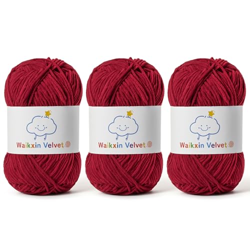 3 Pack Fluffy Chenille Yarn for Crocheting，Baby Yarn for Crocheting Soft，150g/5.28oz Velvet Amigurumi Yarn ，Fingering Weight Yarns for Crocheting Baby Blankets、DIY Craft.(3 Burgundy) - color: 3 Burgundy