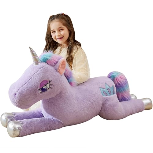 IKASA 43" Giant Unicorn Stuffed Animal Plush Toy,Full Stuffing,Zipper-Free | Extra Plump Full Body Filling, Child-Safe One-Piece Design, Cute Hugging Pillow Gift for Kids, Girls & Adults - color: Purple