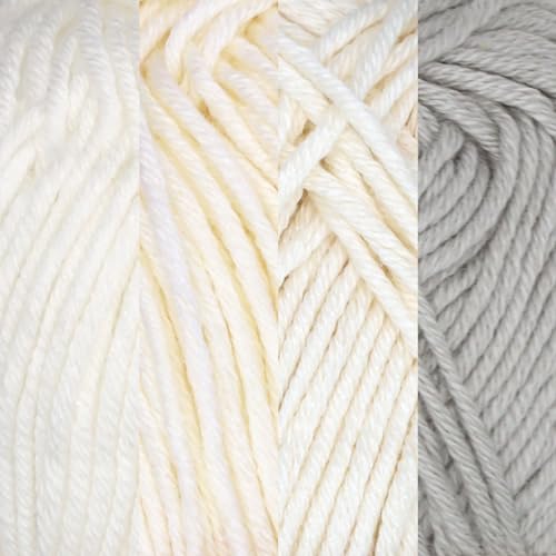 JubileeYarn Bamboo Cotton Sport Yarn - 50g/Skein - Shades of White - 4 Skeins - color: Shades of White, size: 4 Skeins