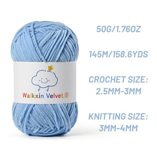 2 Pack Fluffy Chenille Yarn for Crocheting, Baby Yarn for Crocheting Soft, 100g/3.5oz Velvet Amigurumi Yarn, Fingering Weight Yarns for Crocheting Baby Blankets、DIY Craft.(2 Azure) - color: [2 Azure]