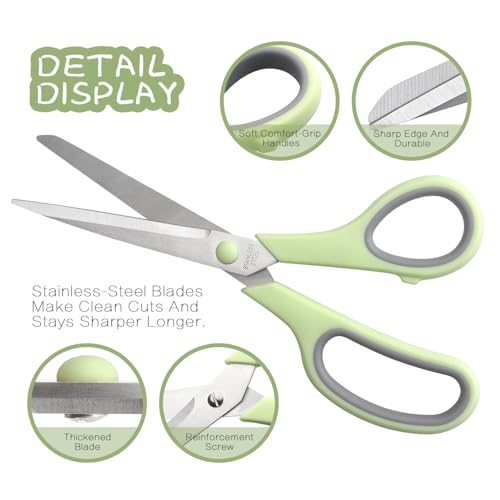 LONGKEY 8.5" Pastel Scissors 3-Pack, Ultra Sharp Stainless Steel, Gray | Soft Comfort-Grip Right/Left Hand - color: Gray